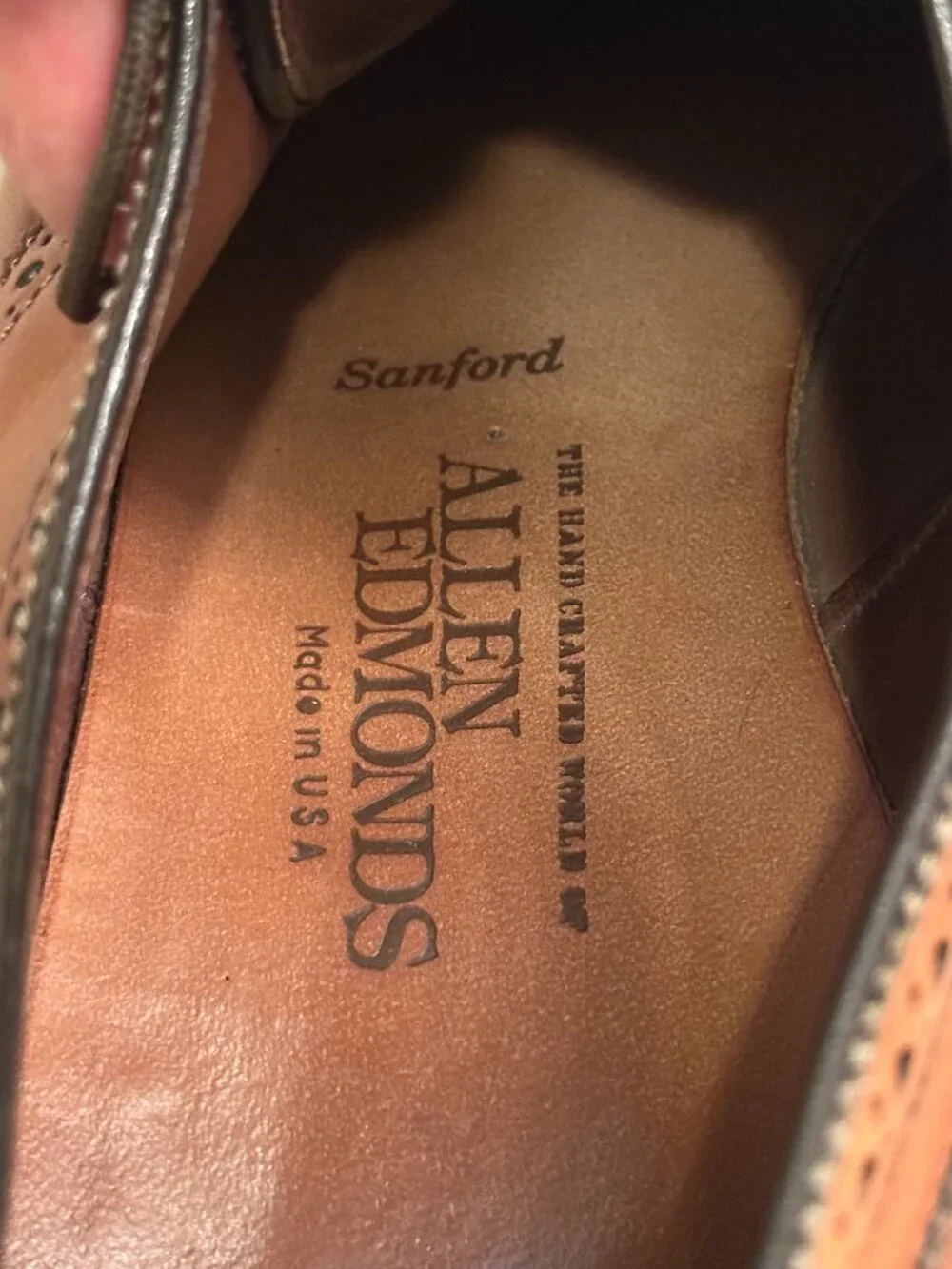 Allen Edmonds Sanford Walnut Tan Leather Cap Toe Brogue Derby Shoes Mens 11 C